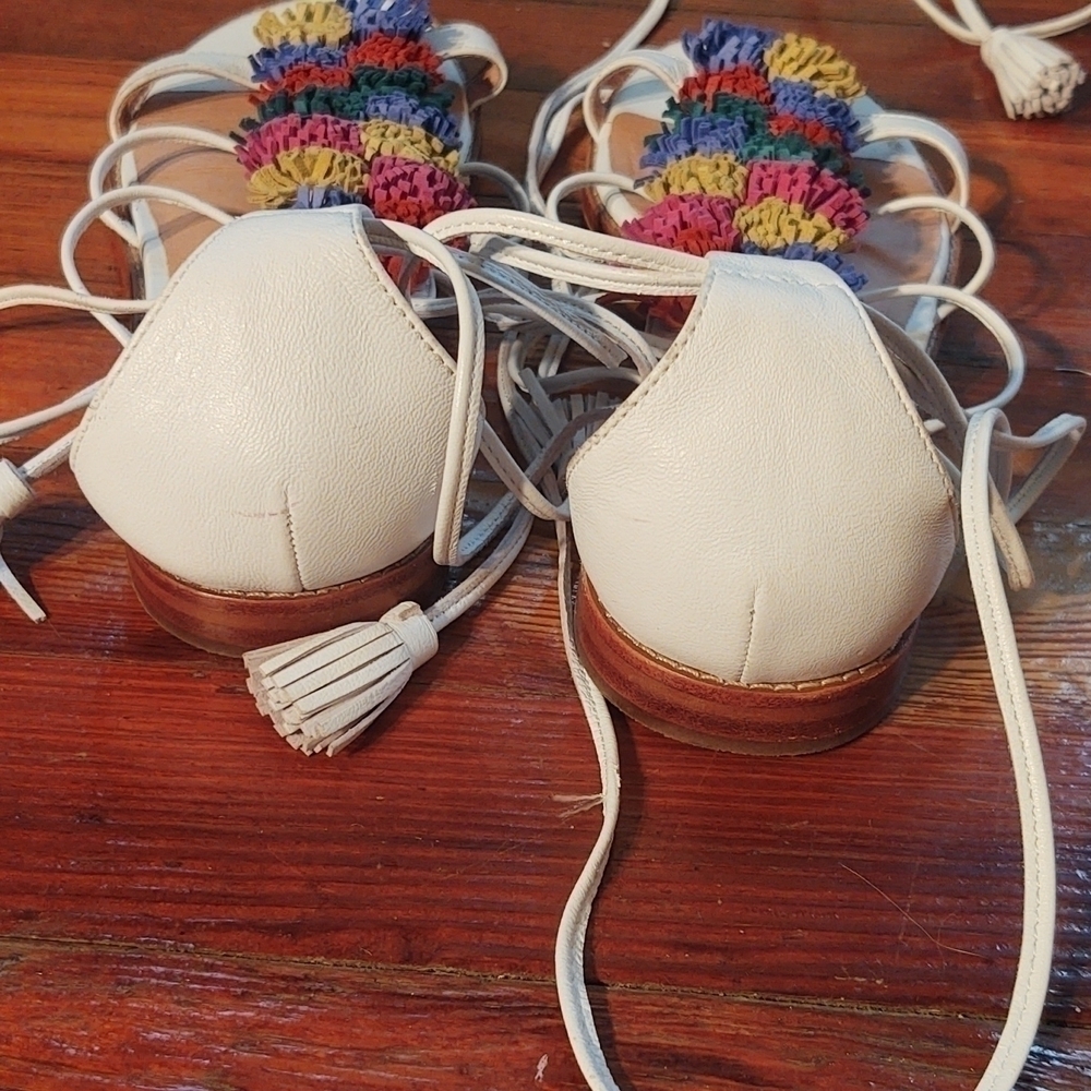 Halogen Lace Up Strappy Rainbow Pom-Poms Sandals Sz 8.5 - Picture 6 of 9